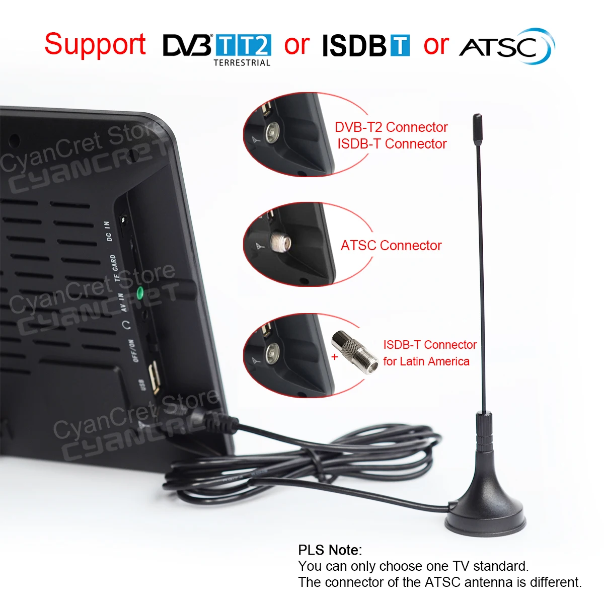 LEADSTAR 9 inch Portable TV DVB-T2 ATSC ISDB-T tdt Digital and Analog mini small Car Television Support USB TF PVR MP4 H.265 AC3