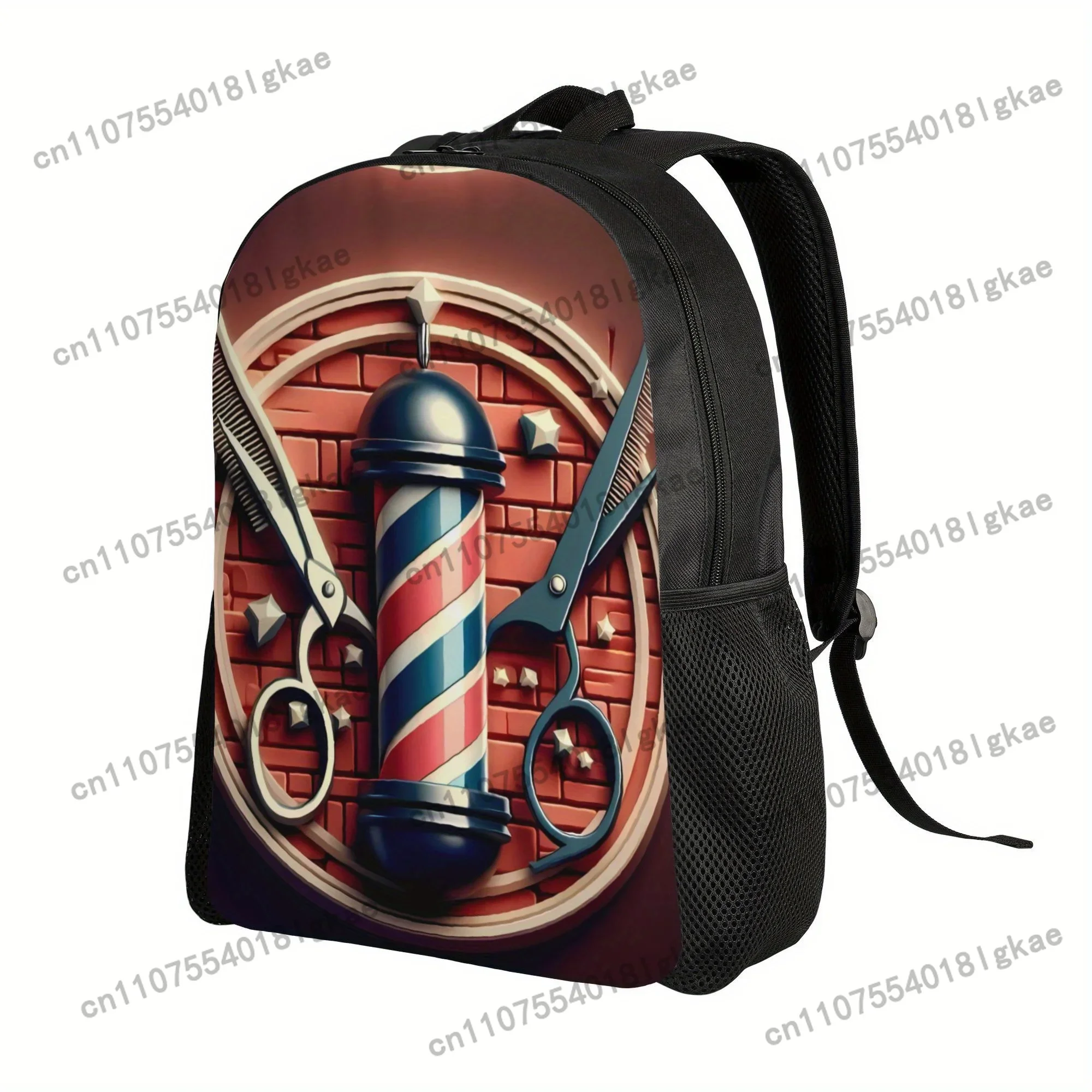 BIIHUDU Men's Barber Shop Design Backpack - Stylish School Bag with Scissors & Clippers Graphic, Durable Fabric for College, Cas