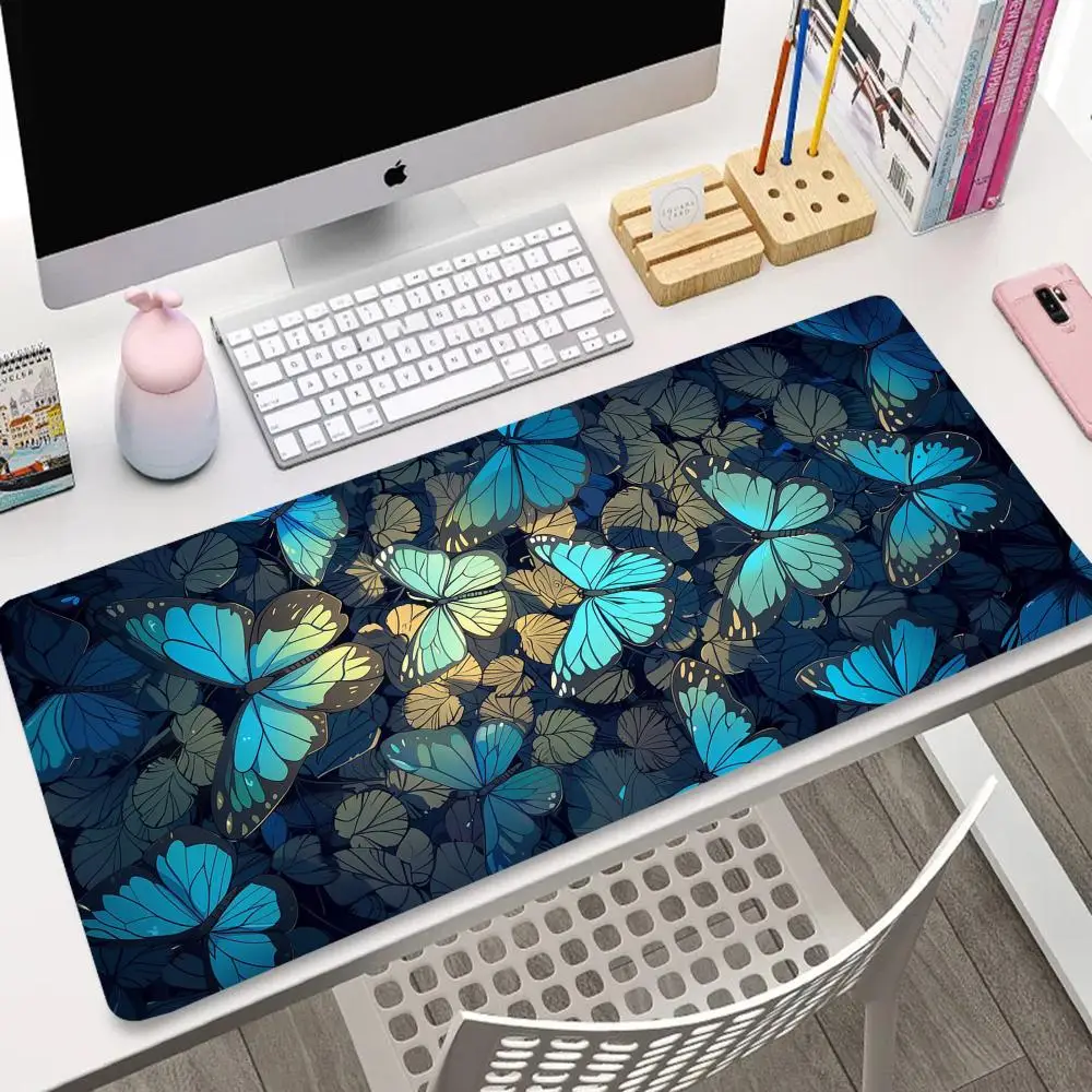 

Blue butterfly-designed mouse pad PC game accessory high-quality desktop decoration washable