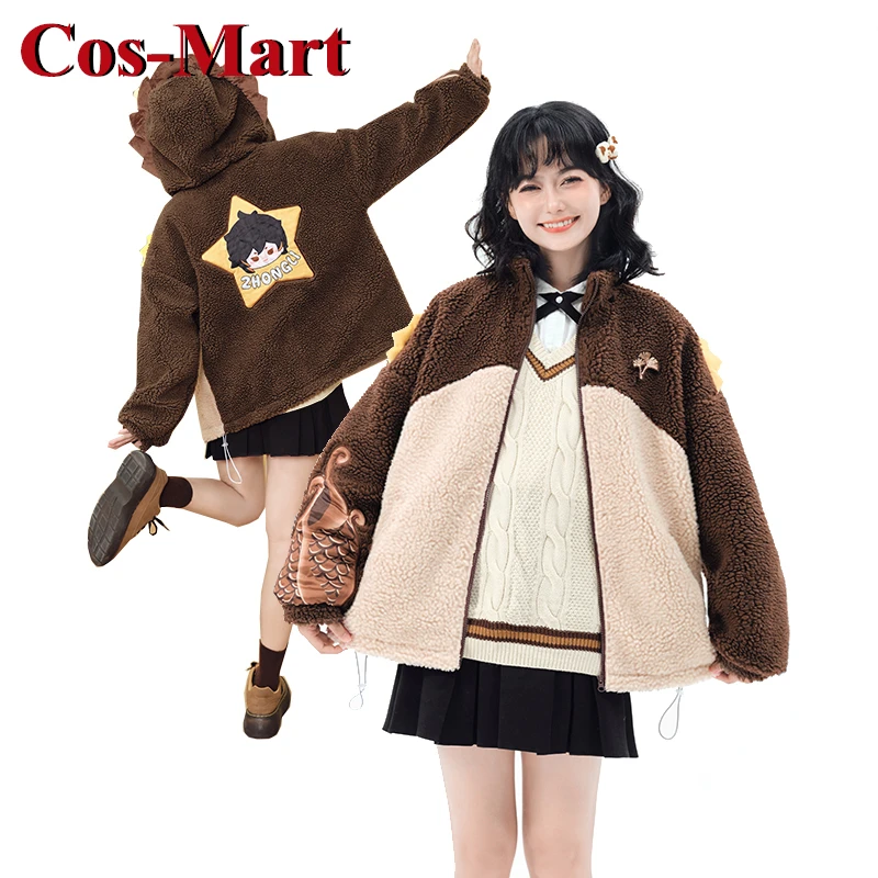 

Cos-Mart Game Genshin Impact Zhongli Cosplay Costume Keep Warm Lamb Wool Coat Plush Hoodie Activity Party Role Play Clothing