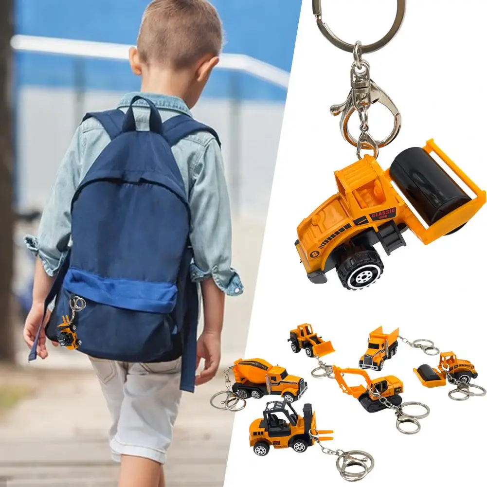 Fashion Car Key Ring Three-dimensional Mini Truck Keychain 1:64 Scale Engineering Car Model Toy Excavator Key Ring  Ornament