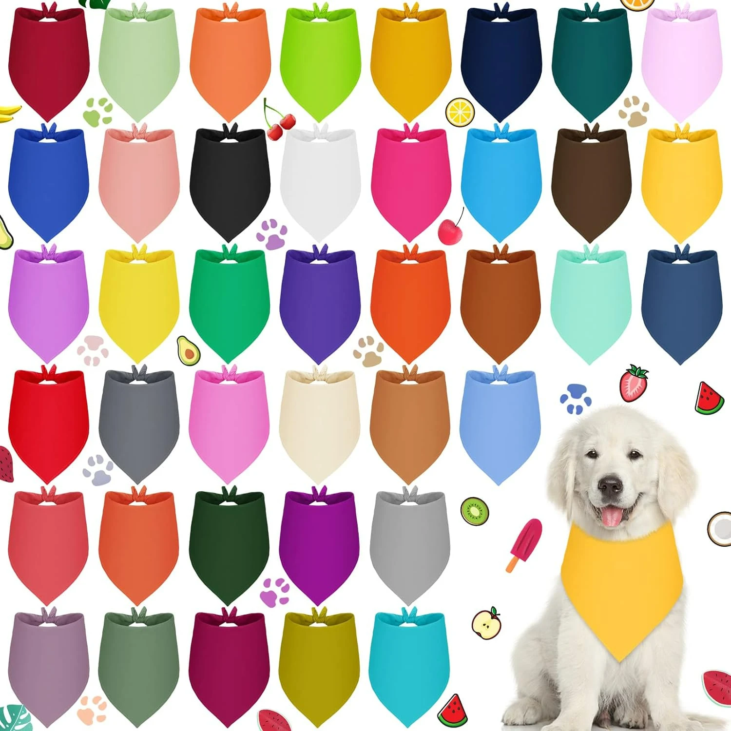 40 Stylish Solid Color Dog Bandanas - Bulk Set of Plain Triangle Scarfs for Small Medium Large Pets - Chic St. Patrick's Day Acc