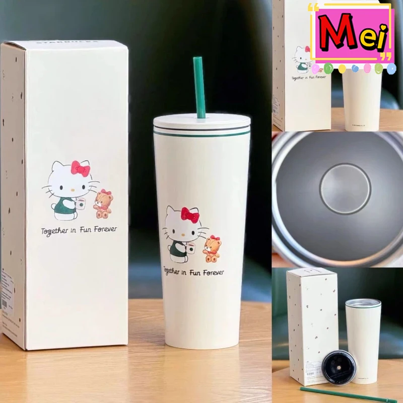 New 710ml Cute Kitty Insulated Cup Cartoon 304 Stainless Steel Straw Cup Simple Large Capacity Portable Water Cup Christmas Gift