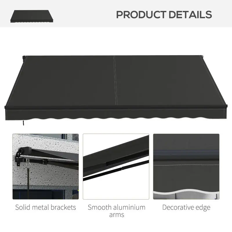 12' x 10' Retractable Awning, 280gsm UV Resistant Sunshade Shelter for Deck, Balcony, Yard, Dark Gray view 8