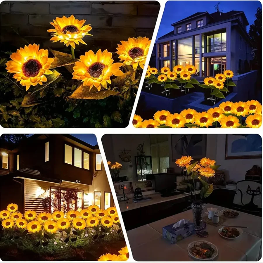 1 قطعة 1/3 رؤساء عباد الشمس أضواء LED الشمسية ، جو أبيض دافئ إضاءة ديكورية خارجية للحديقة والفناء والحديقة والساحة