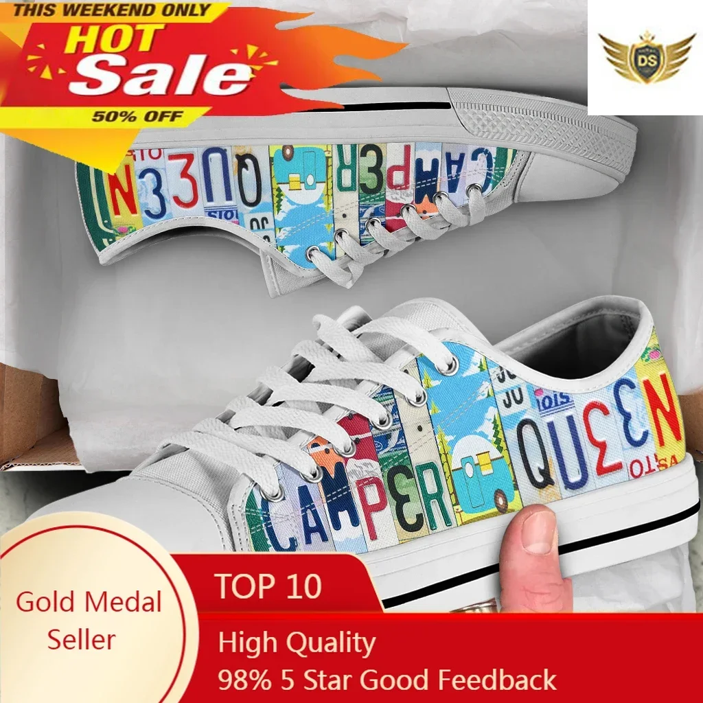 

License Plate Camper Queen New Sneaker Woman's Autumn Lace-up White Shoe Soft Canvas Shoes Breathable Student Casual Shoes