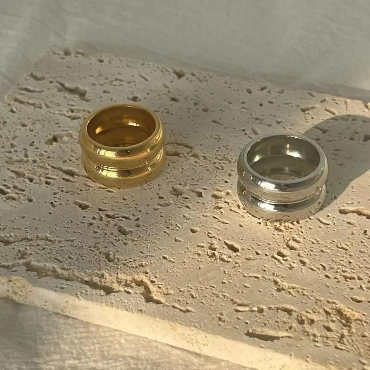 Mariasz الحد الأدنى خمر PVD الذهب اللون مطلي الفولاذ المقاوم للصدأ طبقة مزدوجة خواتم للنساء الرجال مجوهرات الحفلات هدية لها