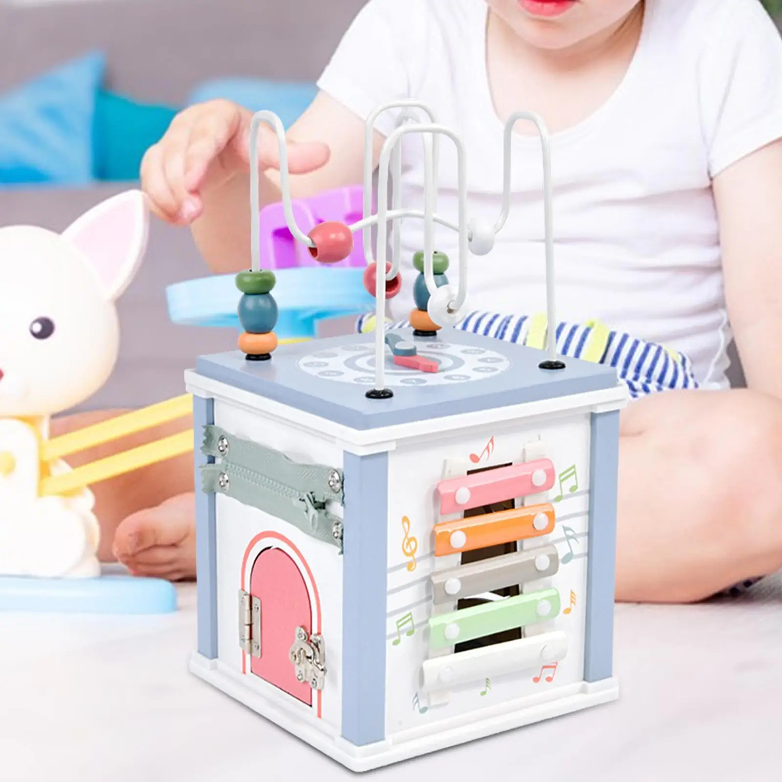 

Wooden Activity Cube Multifunctional Fine Motor Skills Development Toy Learning for Children Boys Girls Kids Baby Birthday Gift