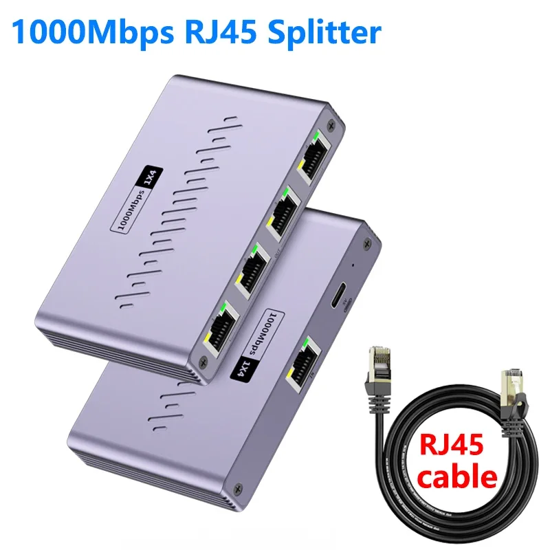 Gigabit LAN RJ45 Splitter 10/100/1000Mbps for TV, PC, Laptops, Digital TV, Routers, Switches, and Set-Top Boxes with RJ45 Cable