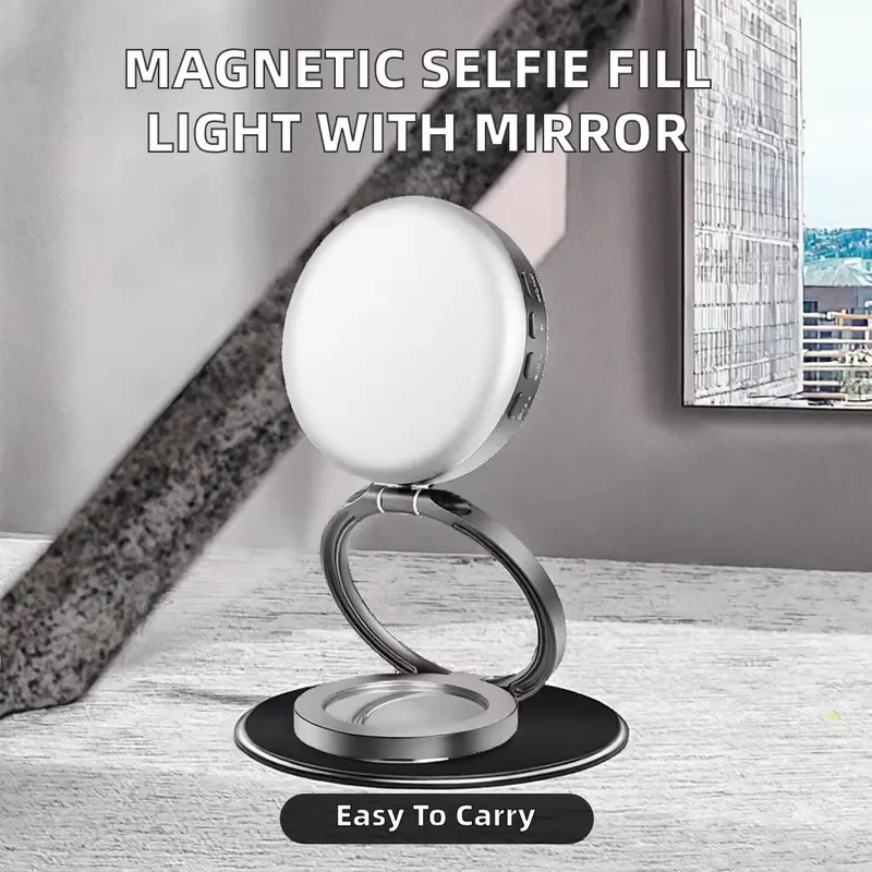 Magnetic Mini LED fill light with mirror, foldable retractable video light, MagSafe compatible for iPhone and Android