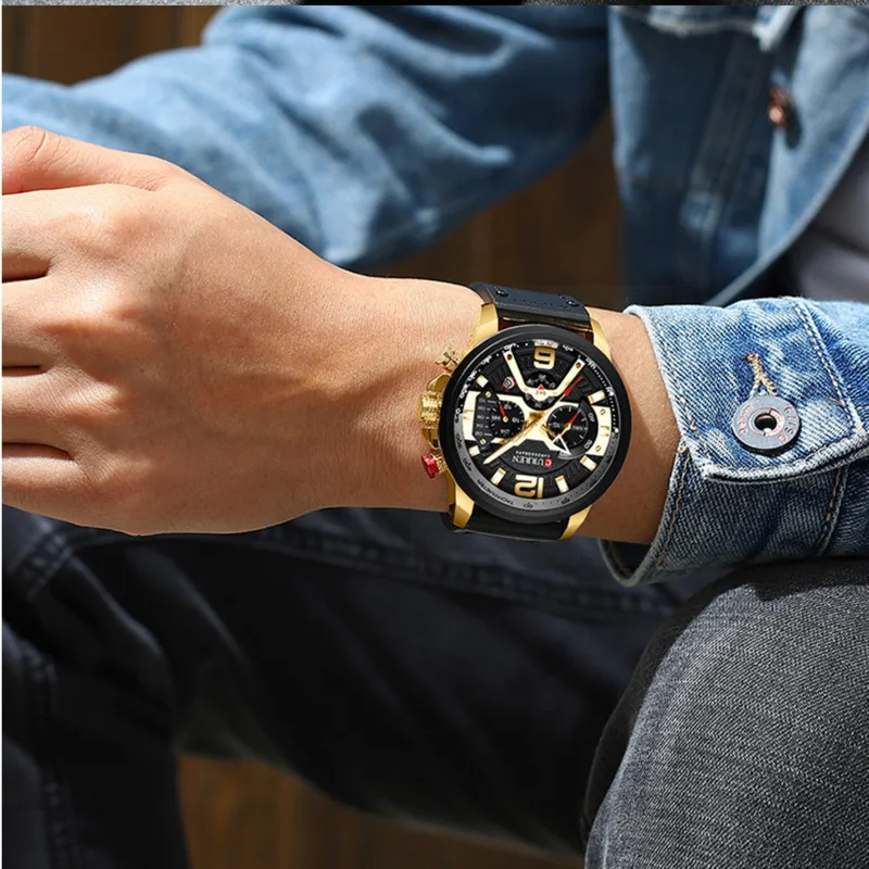 Watch For Men Sports Watch Fashion Leisure Glow Waterproof Timer Automatic Calendar Leather Watch Strap Men Watch Reloj Hombre