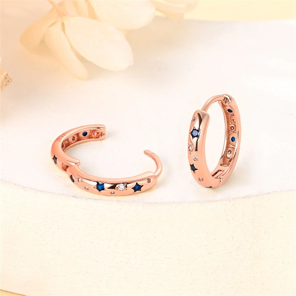 Sparkling 925 Sterling Silver Blue Star Rose Gold & Gold Minimalist Earrings For Women's Workplace Jewelry Accessories