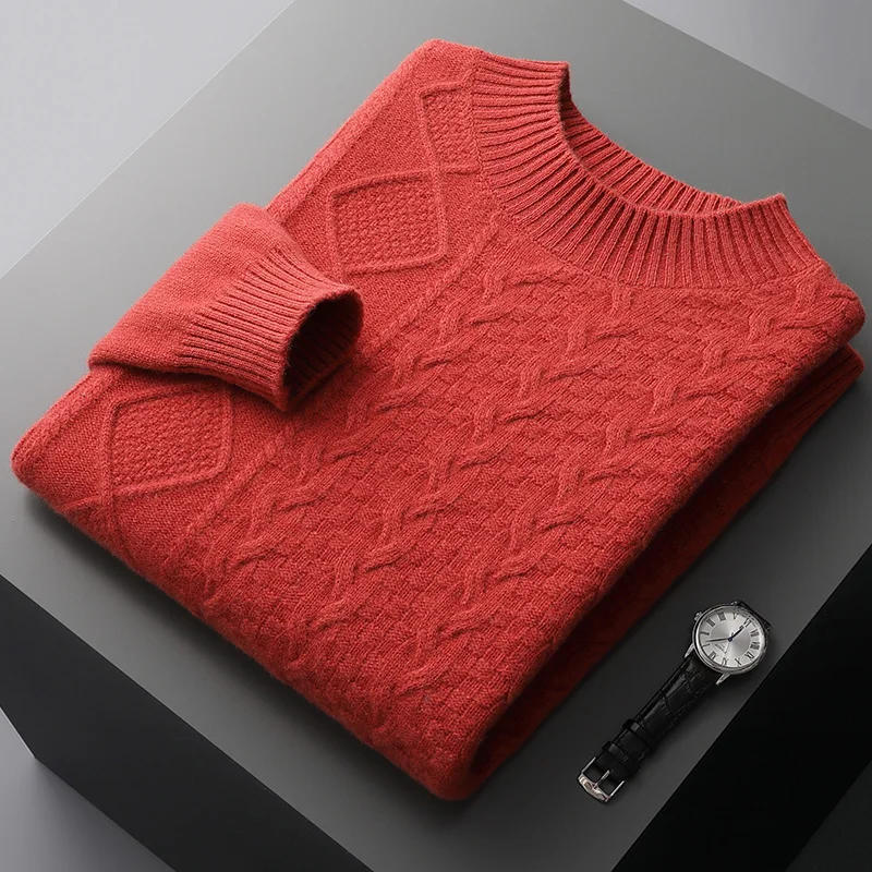 Pure woolen sweater men's half high round neck thick sweater autumn and winter new pullover business casual knitting bottom cash