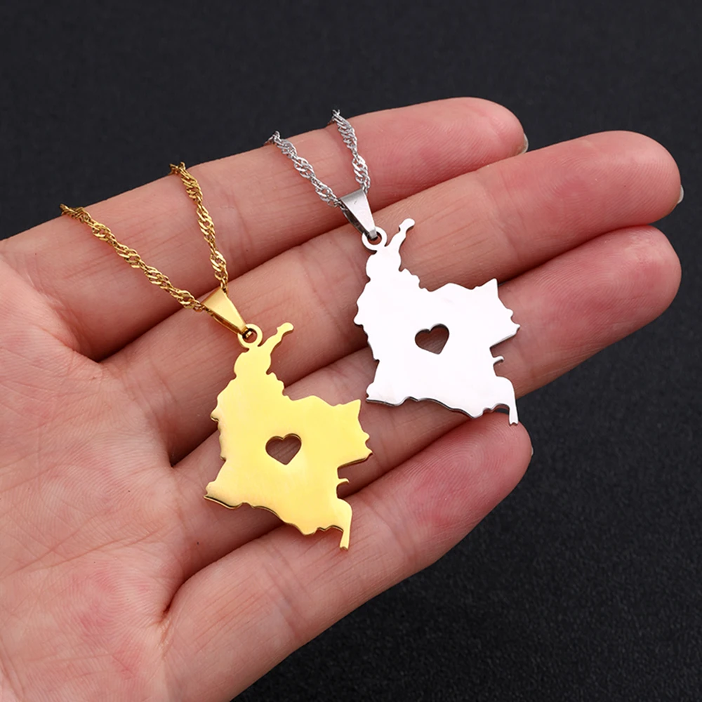 Mode Kolumbien Karte Flagge Anhänger Halskette Edelstahl Kolumbianer Männer Frauen Karten Schmuck Geschenk – Detail 14