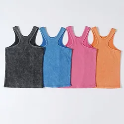 Versão coreana do The Slim Elastic Two-sided Desgaste Velho Lavado Pequeno Tank Top Verão Cor Sólida Ombro Estreito Pequenos Suspensórios