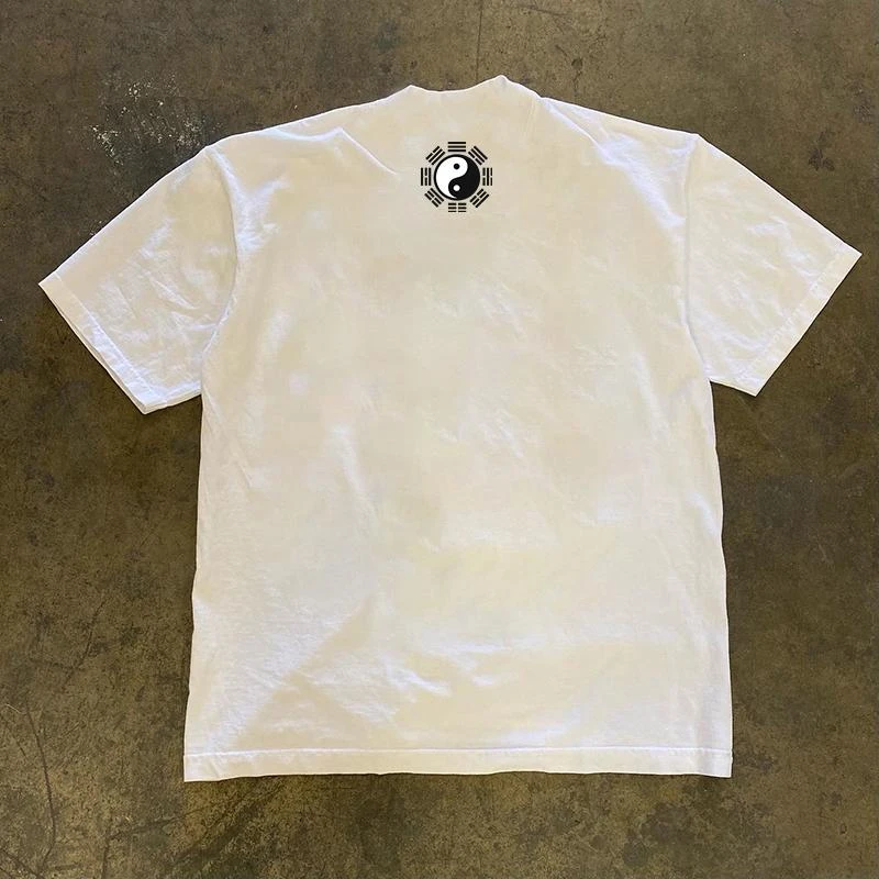 100% Cotton T Shirt Men Heavyweight Summer Short Sleeve Tai Chi I Ching Hexagram 24 Return Earth Thunder Text Print Casual Tee
