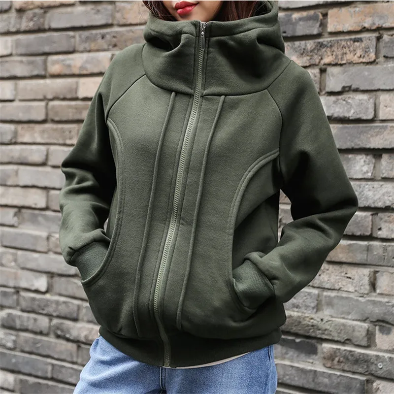 Gidyq Women Thick Warm Sweatshirt Fashion Korean Streetwear Designed Pocket Loose Hoodies Autumn Casual Female All Match Coats