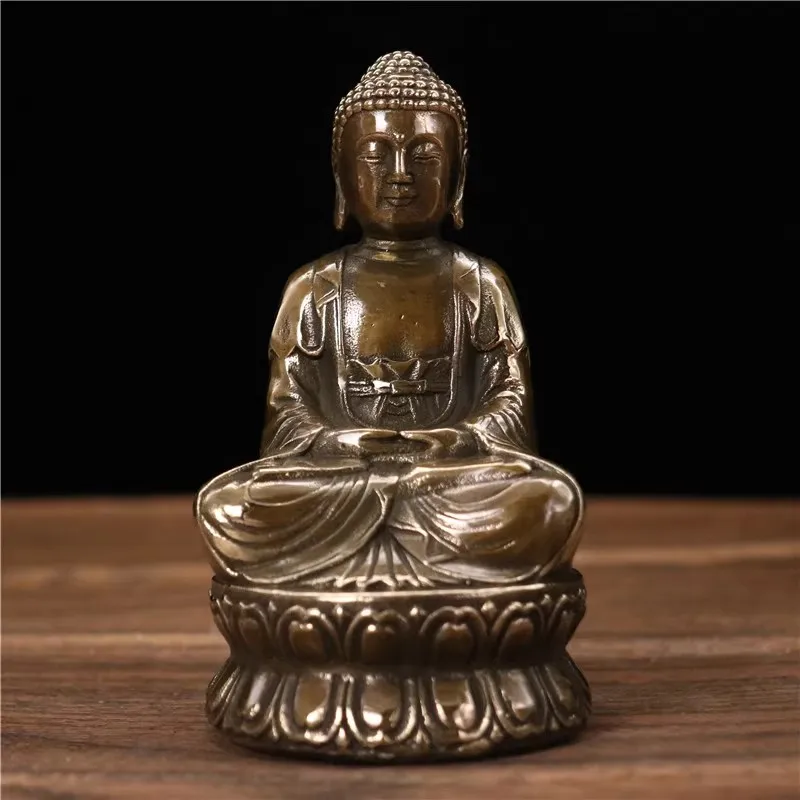 China Brass Sit Lotus Sakyamuni Buddha Small Crafts Statue