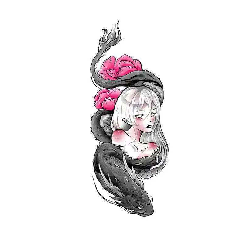 

Dark Serpent Woman Temporary Tattoos Cartoon Tatoo Body Art Waterproof Long Lasting Fake Tattoo Sticker for Woman Man