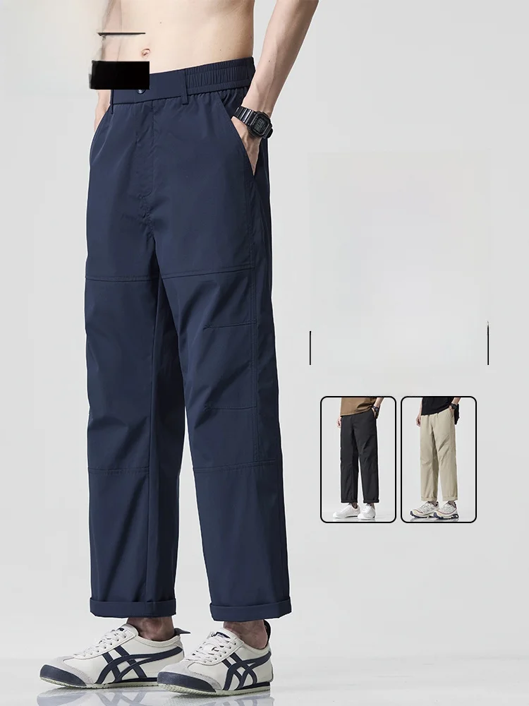 

Повседневные брюки из ледяного шелка, мужские летние новые американские рабочие брюки, свободные прямые спортивные брюки, дышащие, удобные, прямого кроя