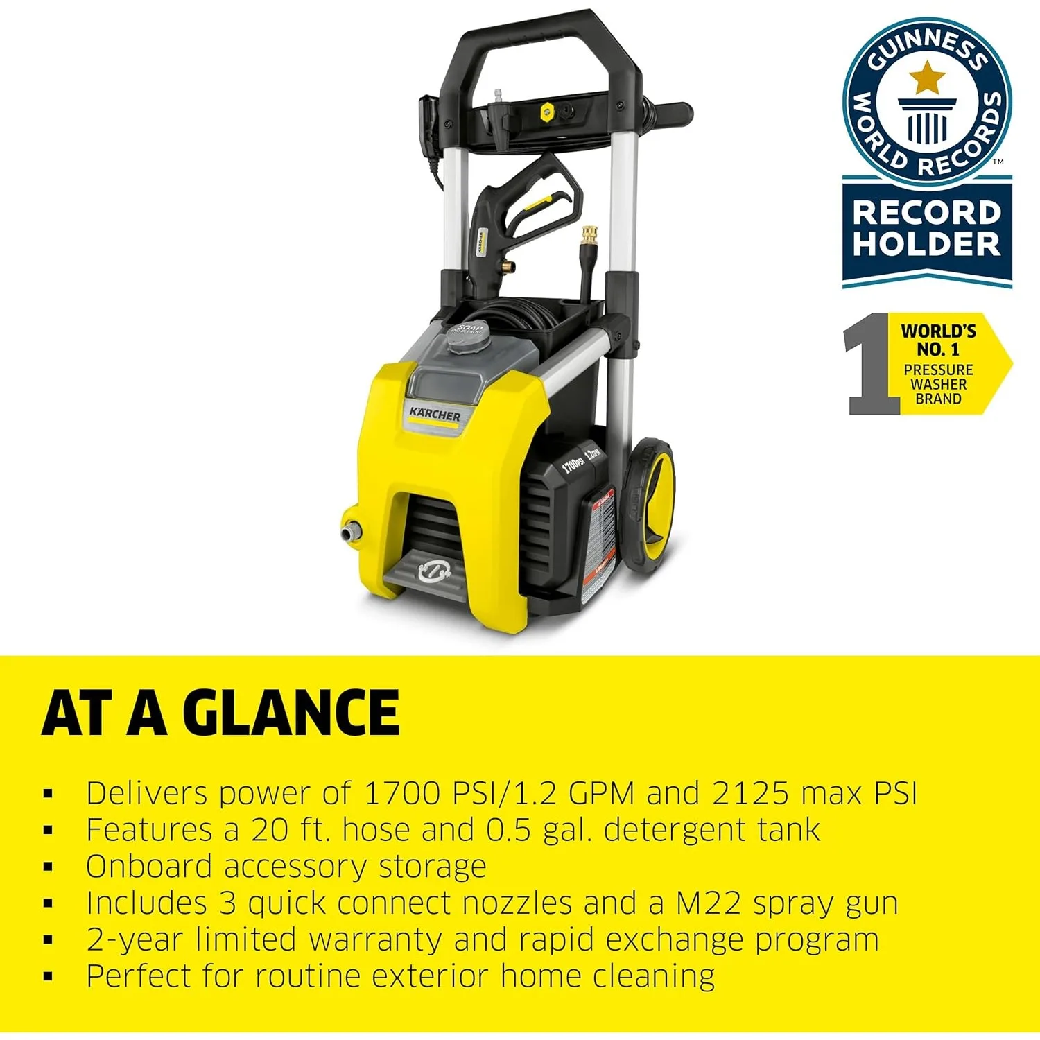 K1700 Max 2125 PSI Electric Pressure Washer with 3 Spray Nozzles - Great for cleaning Cars, Siding, Driveways, Fencing and more