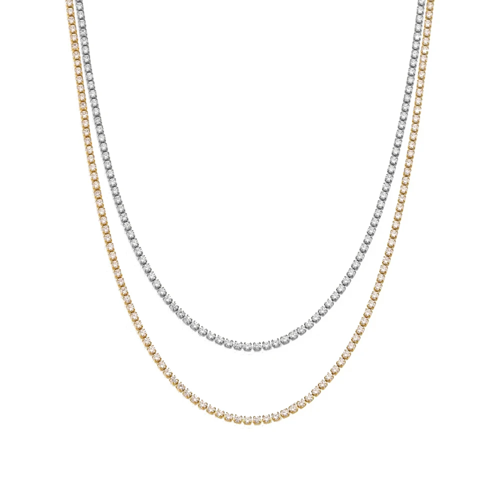 2mm Tennis Kette Halsketten Weibliche Silber Gold Farbe Edelstahl Iced Out Neck Kette Für Frauen Mode Schmuck Chocker 2024