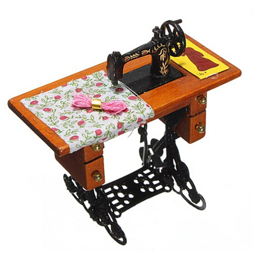 1:12 Scale Miniature Decorated Sewing Machine Dollhouse Furniture Accessories Simulation Model Pretend Play Toy For Gift
