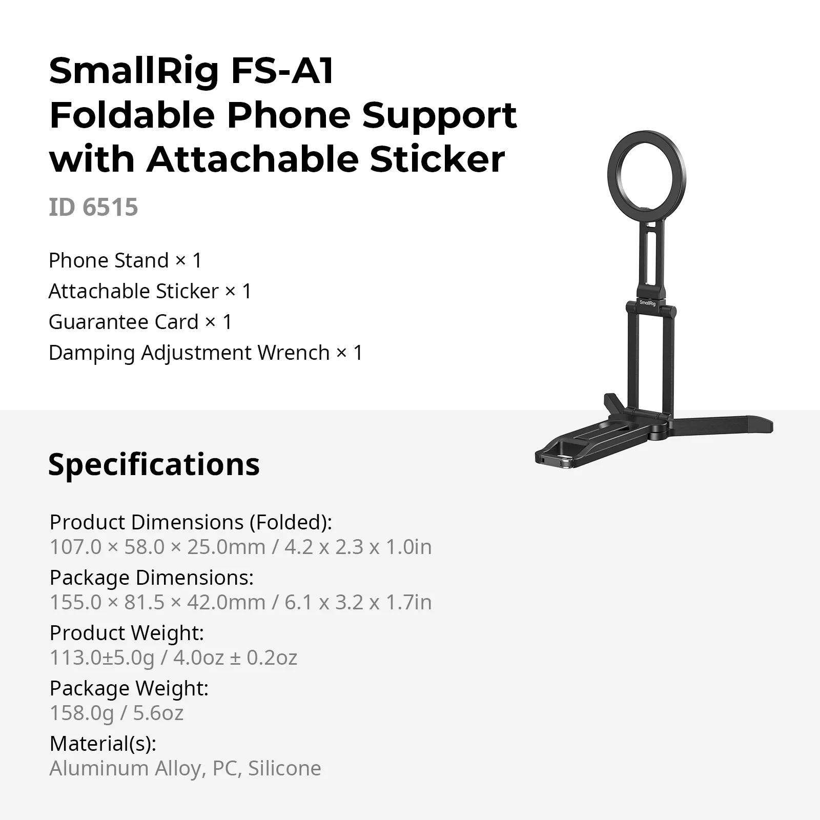 SmallRig FS-A1 Opvouwbare telefoonhouder met bevestigbare sticker voor iPhone 17 3-in-1 Selfie Stick Tafelstatief Telefoonstandaard 6515