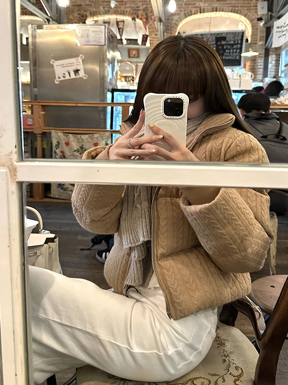 Thickened Short Cotton Jacket Women's Style Retro Stand Collar Autumn Winter Warm Small Size Twisted Stitch Cotton Coat Top