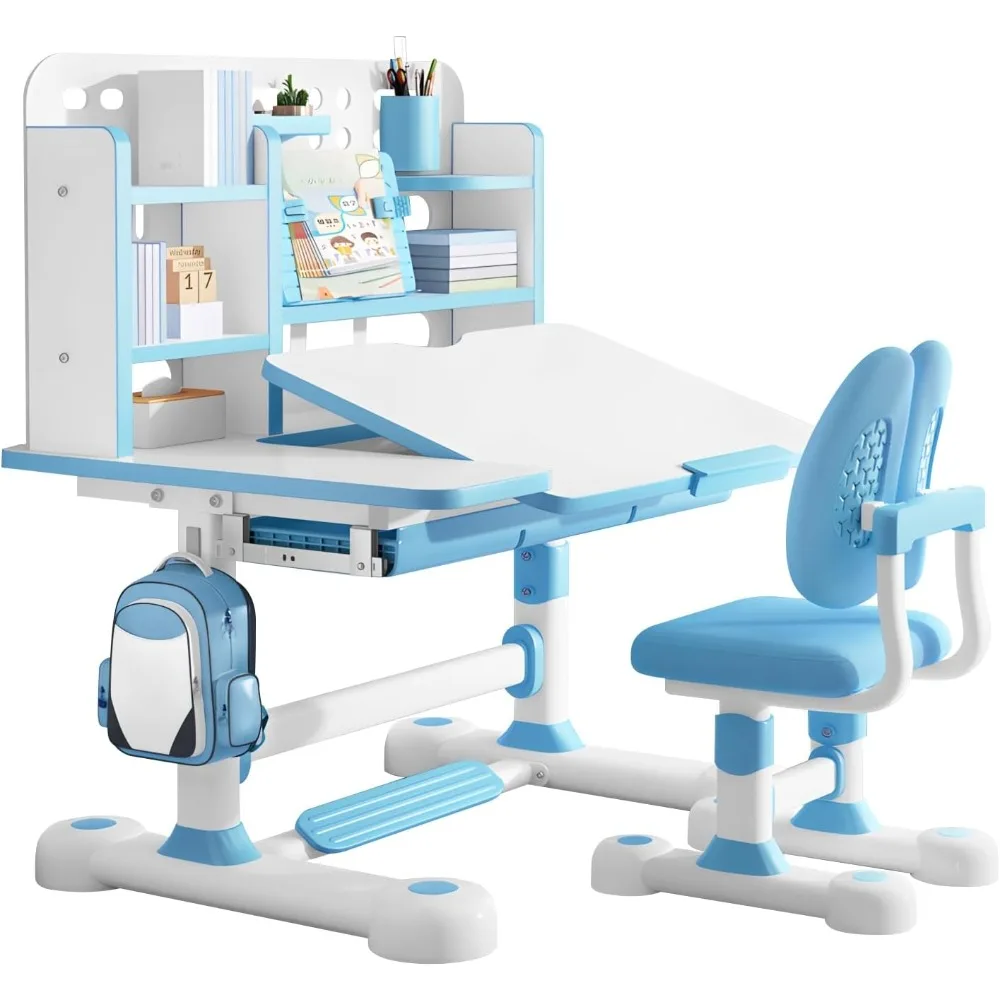 

Эргономичный регулируемый детский учебный стол и стул с книжной полкой и местом для хранения вещей, стол с наклоном 50 градусов