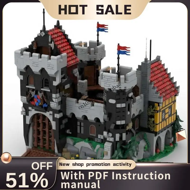 

Новый 4684 шт. Moc Европейский средневековый вид на улицу Черный рыцарь Модель замка Diy Творческие идеи Детские игрушки Подарок на день рождения Пазл на заказ