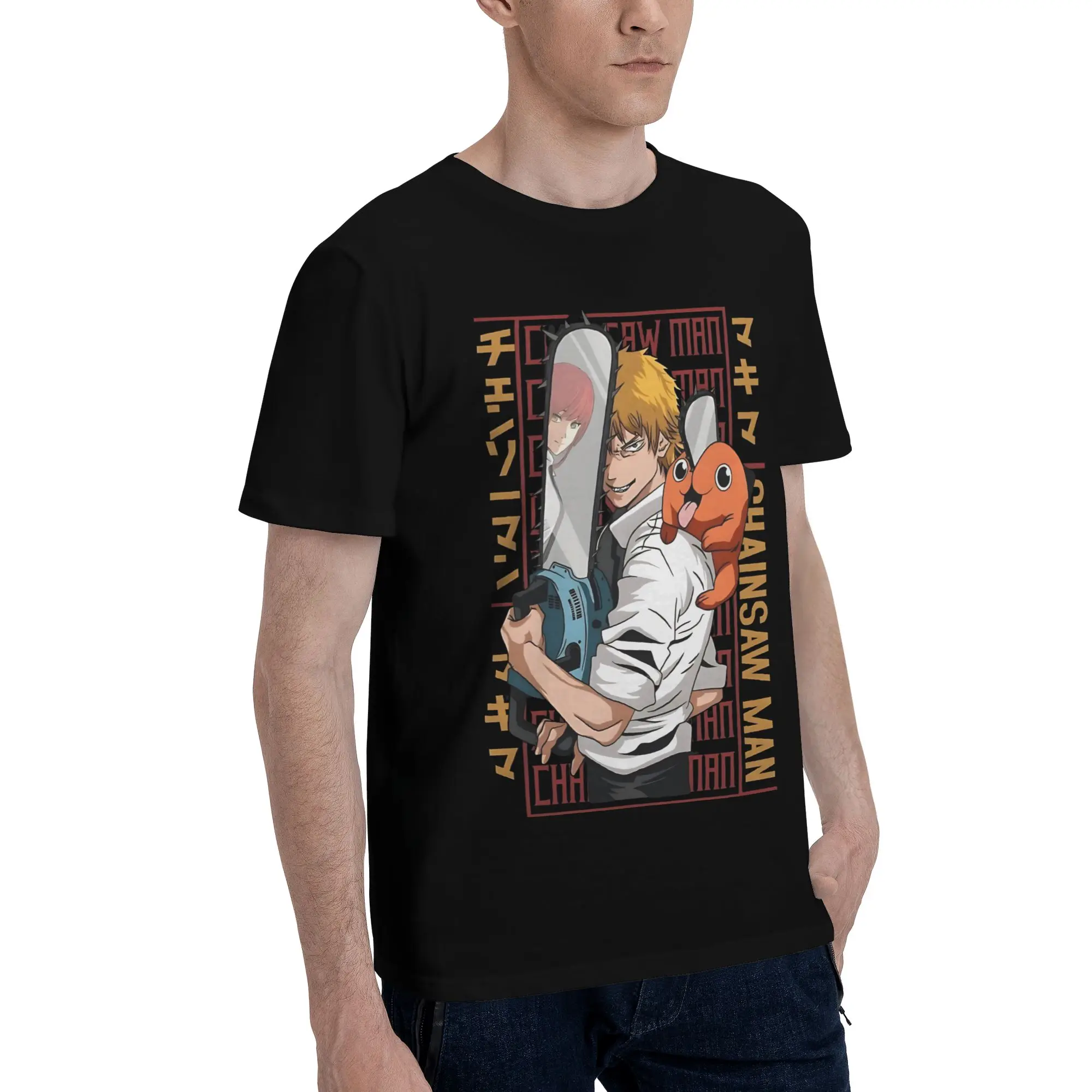 Denji And Pochita  Graphic Funny 100% Cotton T-Shirt Bandai Chainsaw Man Tops Tees For Men