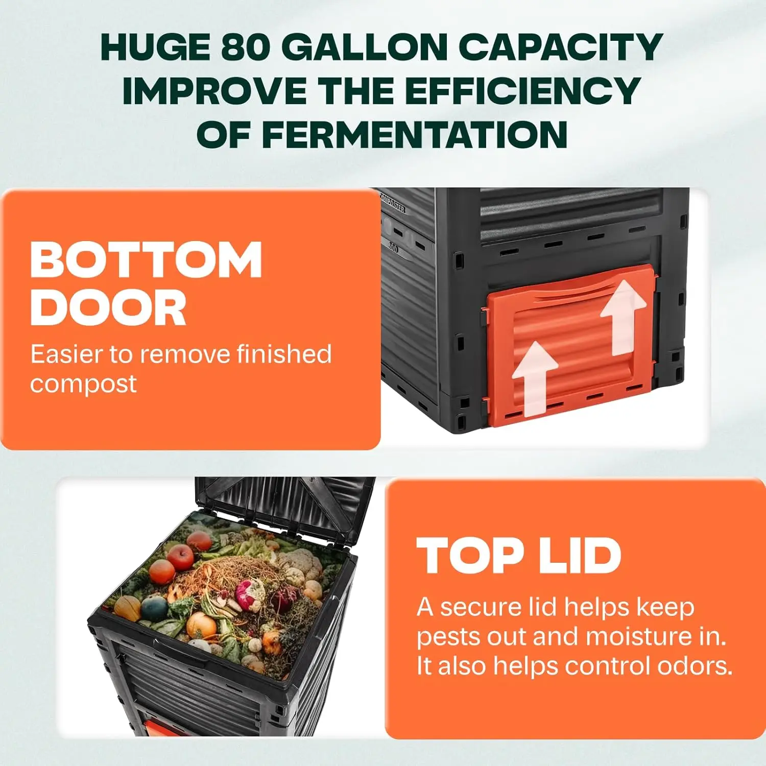 80-Gallon Outdoor Compost Bin, Large Capacity & Easy Assembly, Quick Composting, Space-Saving Garden Composter