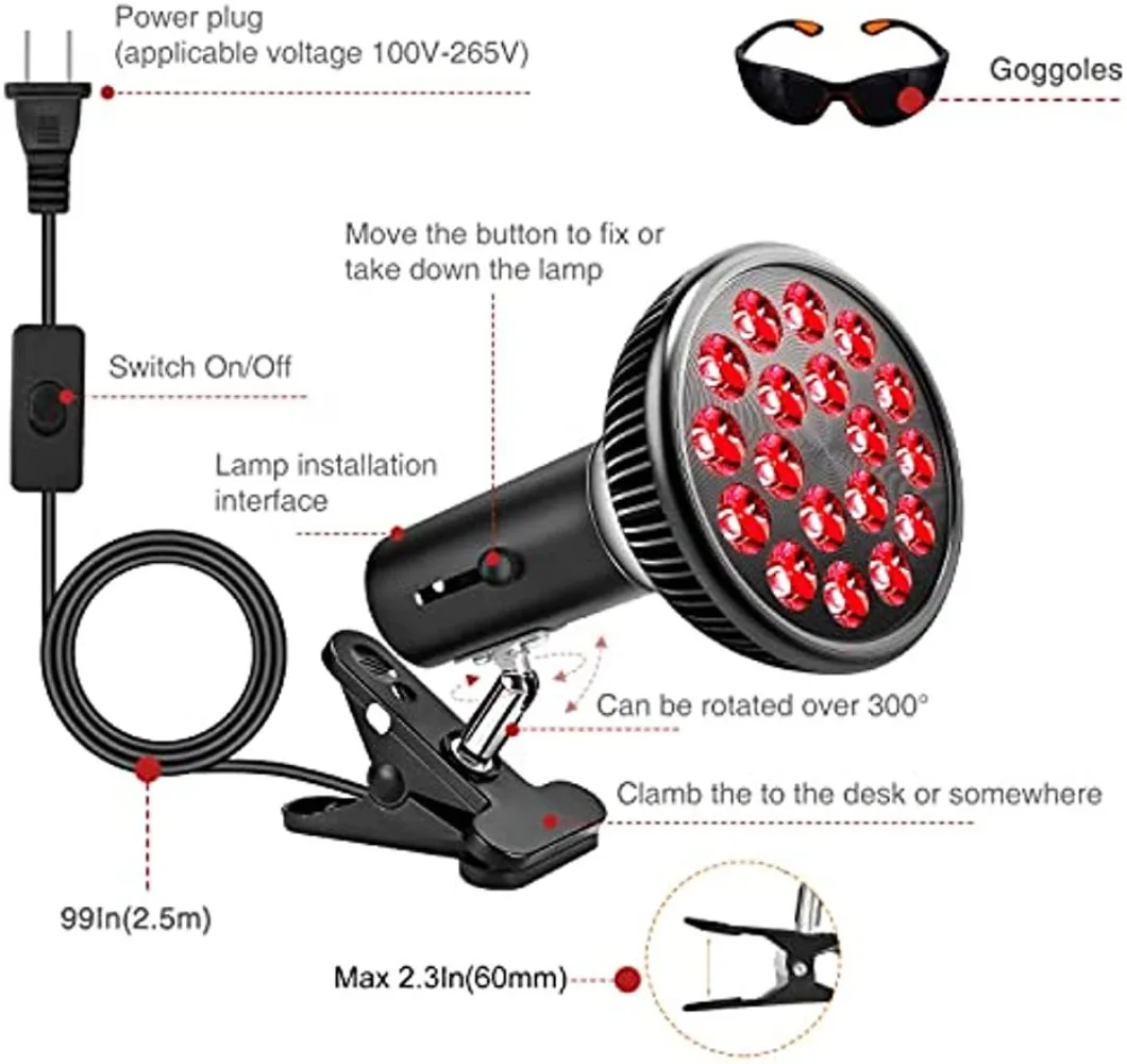 LED Infrared Light, LED Physiotherapy Lamp,Therapy ,Adjustable Bracket,Red 660nm Infrared 850nm Light For Skin Care Pain Relief