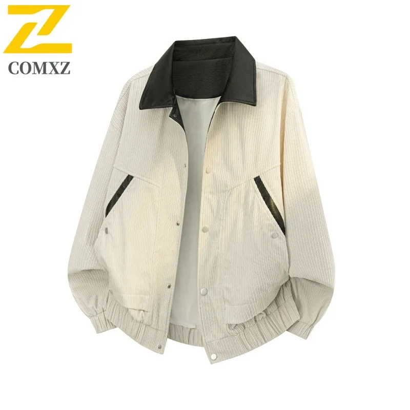 

COMXZ Mens Jacket Leisure Turndown Collar Outdoor Camping Wear Resistant Windbreaker Trendy Hiking Light Thin Autumn Jackets