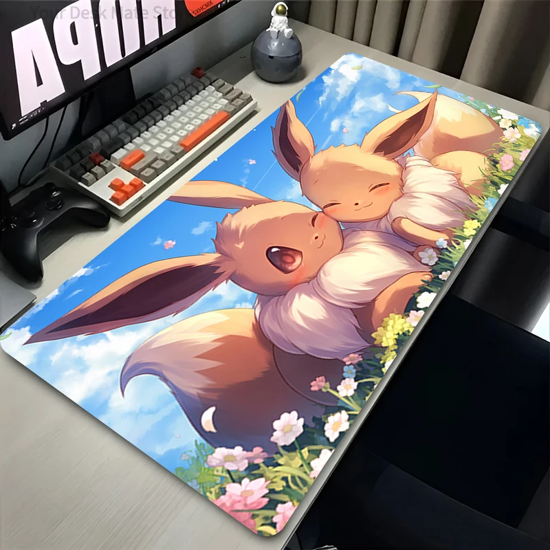 

Cute Mouse Pad Gaming Anime Keyboard Pads Rug P-pokemon Eevee Mousepad Mouse Pads Laptop Gamer Extended Desk Mat XXL Carpet