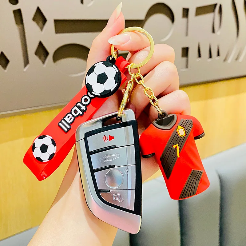 Creative and trendy European Cup football jersey cartoon car keychain backpack pendant high-end gift