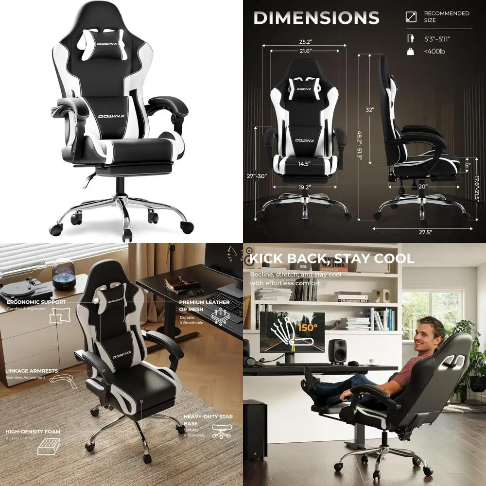

High-Capacity Ergonomic Gaming Chair with Footrest, Office Chair for Up to 330lbs, Lumbar Massage Support, Adjustable Height and
