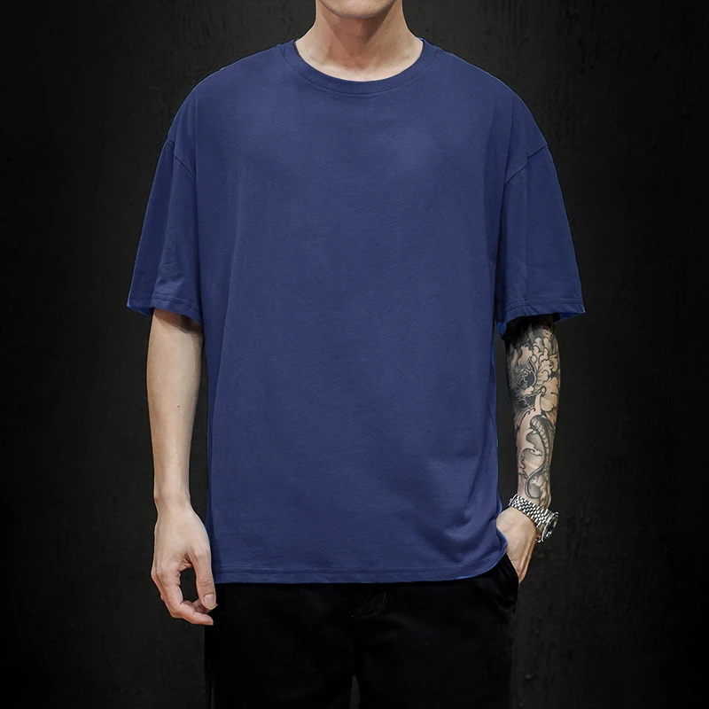 Cotton Summer Men's T Shirt Solid T Shirt Mens Oversized Five Half Short Sleeve Casual Cotton Mens Streetwear Thin Tees Top