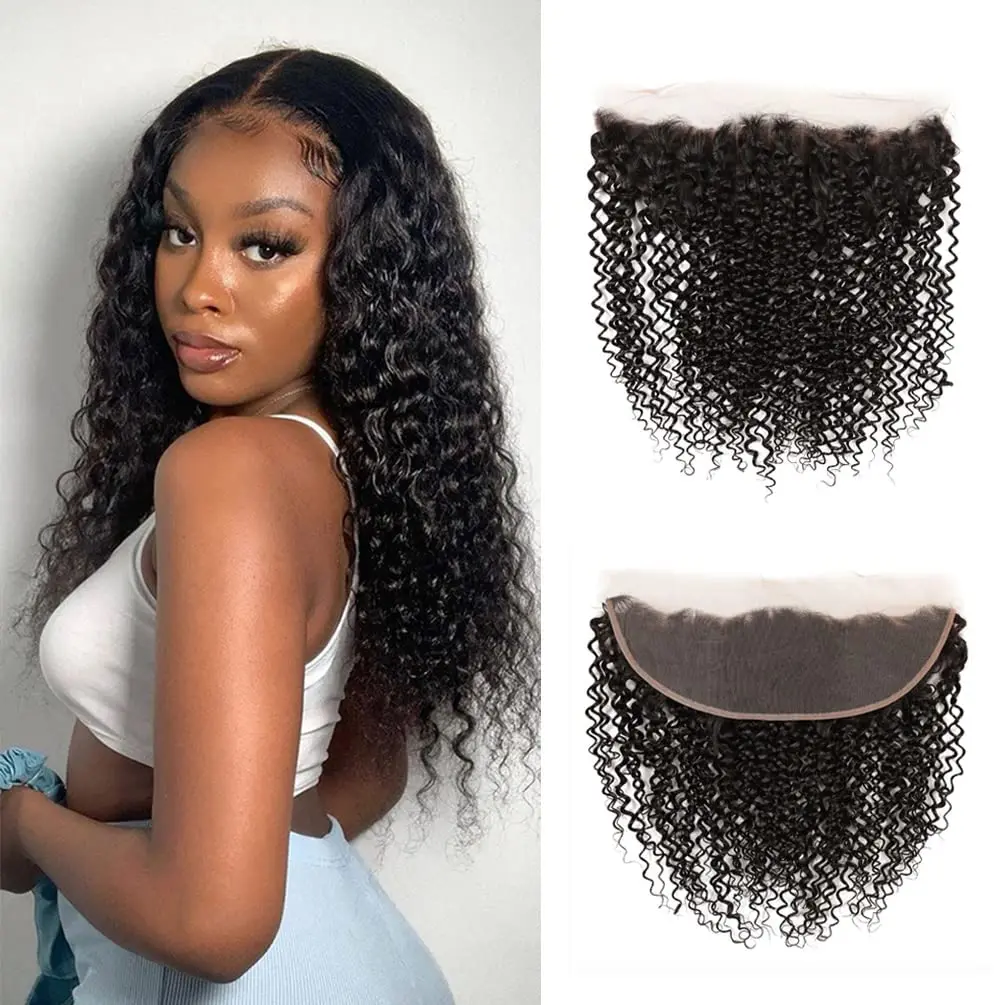 Kinky Curly Lace Frontal 13x4 Frontal Lace Ear to Ear Pre-plucked Curly Human Hair 4x4 Transparent Lace Closure