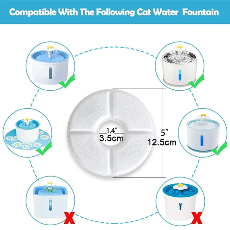 Replacement Activated Carbon Filter For Cat Water Drinking Fountain Replaced Filters Flower For Pet Dog Round Fountain Dispenser