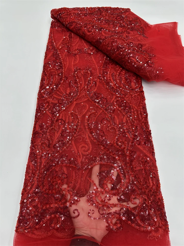 

Latest African Lace Fabric, Luxury French Sequins, Mesh Lace Fabric, High-end Handmade Beaded for Wedding, 2026
