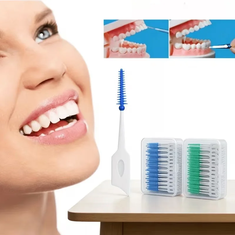 100 Pcs Disposable Dual‑Head Dental Floss Picks, Polypropylene Oral Care Floss Sticks with Portable Storage Box