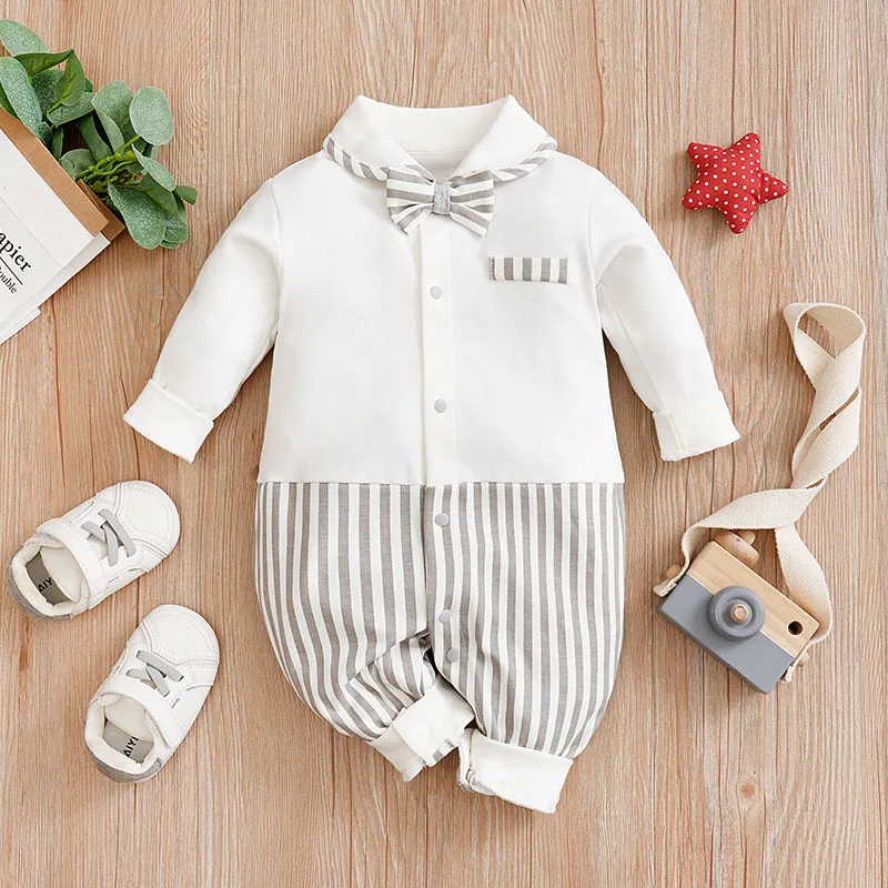 Spring And Autumn Newborn Gentleman Style Party Cotton Comfortable And Soft 0-18m Boys And Girls Long Sleeved Baby Bodysuit