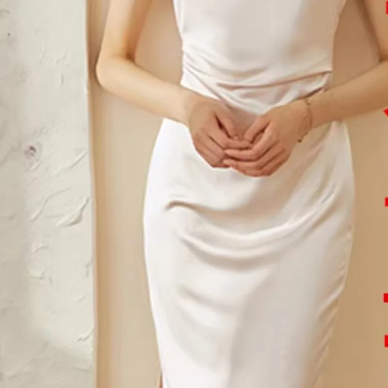 Ele Satin Dr Slimming Midi Skirt Pure Color Waist-Cinching Pleated Summer New Arrival Women's Faion Commute Sle