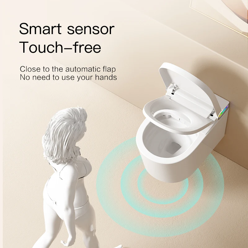 Automatic Water Closet Water Saving Foot Sensor Projection Wall Hanging Electric Lid Automatic Open Smart Wall Hung Toilet