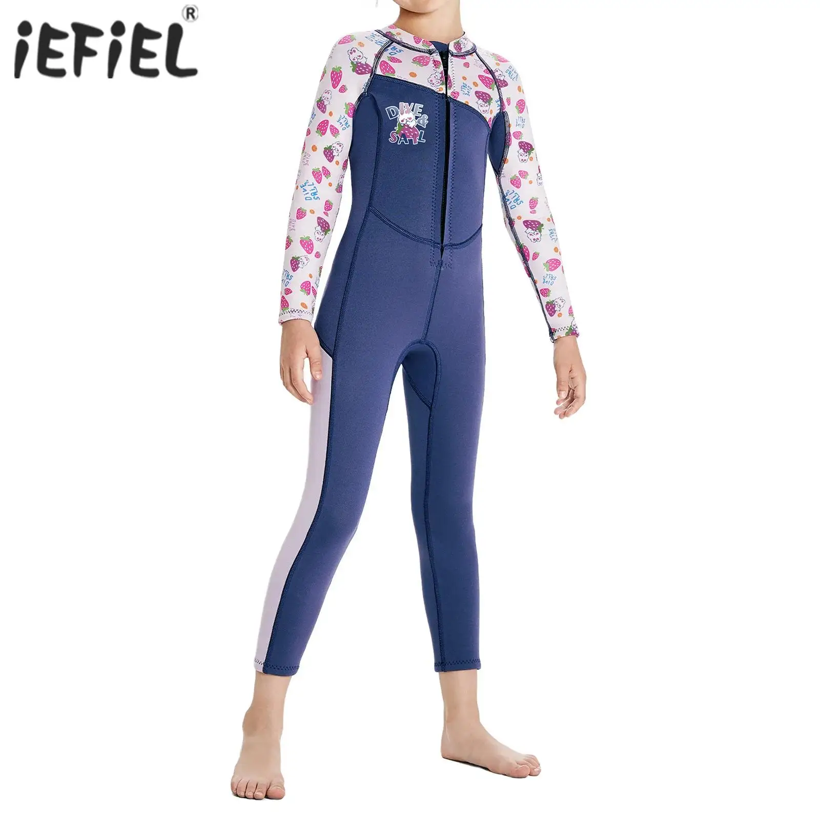 

Kids Girls 2.5mm Neoprene Wetsuit Color Block Full Body Jumpsuit Long Sleeve Bodysuit Snorkeling Surfing Sun Protection Swimwear