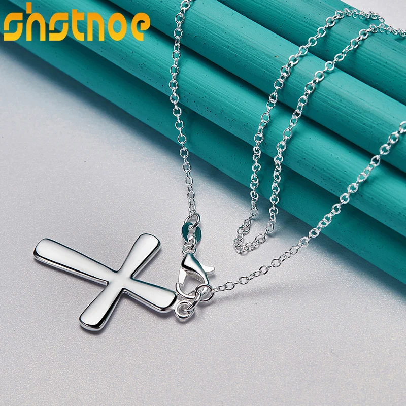 925 Sterling Silver 16-30 Inch Chain Glossy Cross Pendant Necklace For Man Women Engagement Wedding Fashion Charm Jewelry