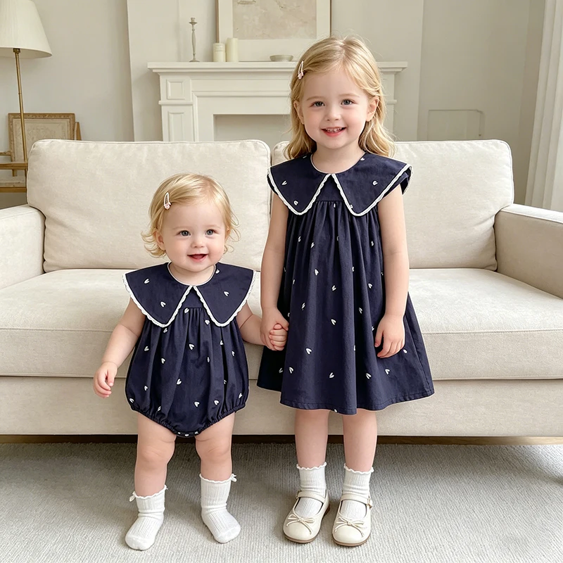 2026 Sommer-Schwesterkleidung 0-24M Baby Mädchen Ärmellose Baumwoll-Stickerei Baby Bodysuit 2-6 Jahre Süße Partykleider für Kinder