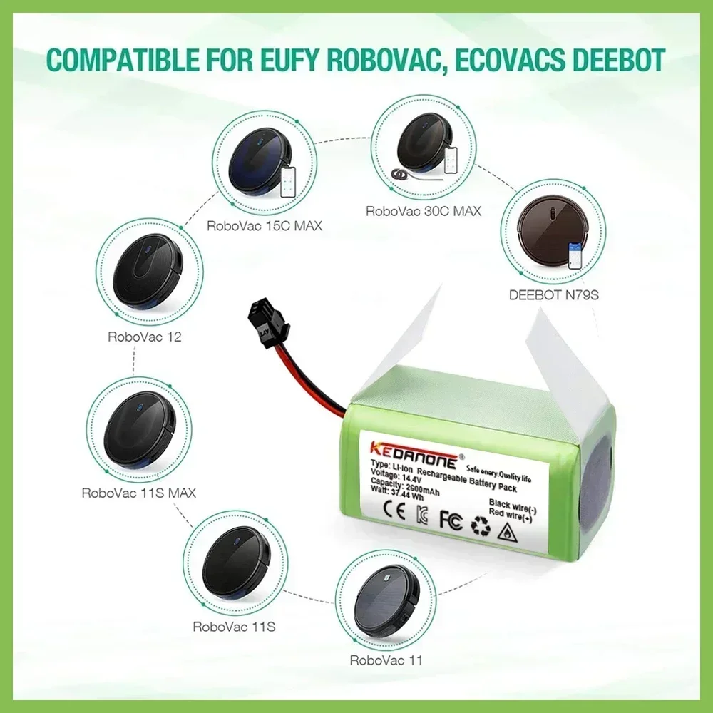 리튬 이온 배터리, Cecotec Conga Excellence 950 990 1090 Ecovacs Deebot DN621 601/605 Eufy RoboVac 35C Panda i7 V710, 14.4V 4.0Ah